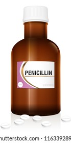 PENICILLIN - Pharmaceutical Fake Bottle, Isolated On White Background.