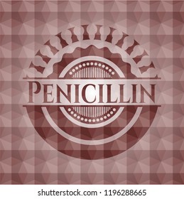 Penicillin red emblem or badge with abstract geometric pattern background.