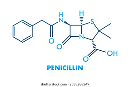 Penicillin skeletal formula showing atoms and bonds, antibiotic drug