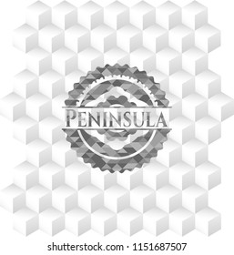 Peninsula grey badge with geometric cube white background