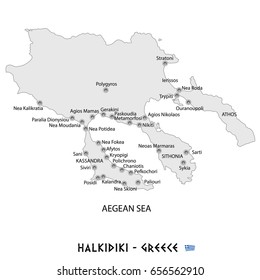 peninsula of halkidiki in greece white map art illustration