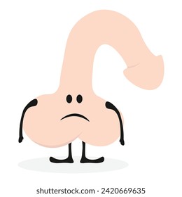 Carácter eréctil de disfunción pene. Genitales, reproducción, erección en estilo de dibujos animados. Icono de la disfunción del gallo en el fondo blanco.