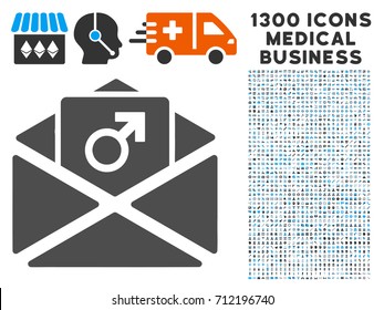 Penis Enhancement Spam grey vector icon with 1300 health care business pictograms. Clipart style is flat bicolor light blue and gray pictograms.