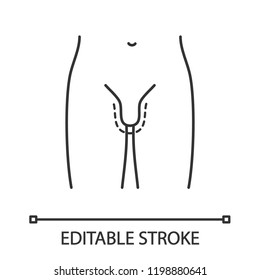 Penis enlargement surgery linear icon. Penile augmentation. Thin line illustration. Plastic surgery for men. Male genital rejuvenation. Contour symbol. Vector isolated outline drawing. Editable stroke