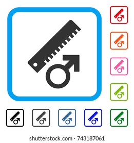 Penis Measure icon. Flat gray iconic symbol in a light blue rounded rectangle. Black, gray, green, blue, red, orange color versions of Penis Measure vector. Designed for web and application UI.