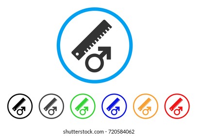 Penis Measure rounded icon. Style is a flat penis measure grey symbol inside light blue circle with black, gray, green, blue, red, orange variants. Vector designed for web and software interfaces.