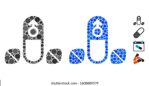 Penis potency tablets mosaic of filled circles in various sizes and shades, based on penis potency tablets icon. Vector filled circles are grouped into blue composition.
