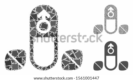 Penis potency tablets mosaic of ragged elements in various sizes and shades, based on penis potency tablets icon. Vector abrupt elements are composed into collage.