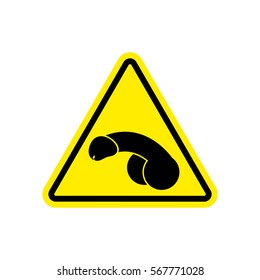 Penis Warning Feminist sign yellow. Member Hazard attention symbol. Danger road sign triangle dick