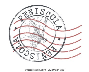Peniscola, Castellón, Spain Stamp Map Postal. Silhouette Seal Roads and Streets. Passport Round Design. Vector Icon. Design Retro Travel National Symbol.