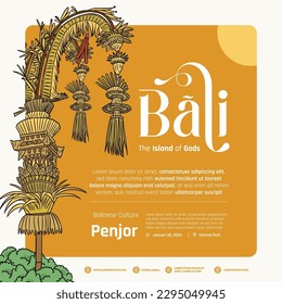 Penjor Indonesia balinese culture layout idea for poster design illustration