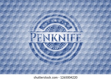 Penknife blue emblem with geometric pattern.