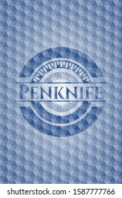 Penknife blue hexagon emblem. Vector Illustration. Detailed.
