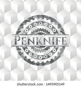 Penknife grey emblem with cube white background