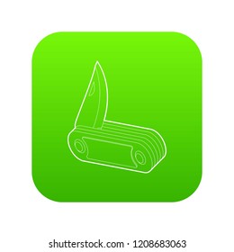 Penknife icon green vector isolated on white background