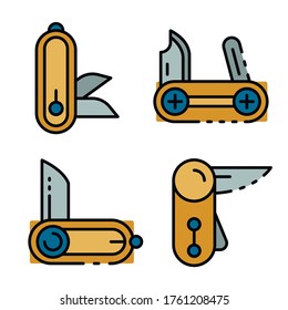 Juego de iconos de Pencuchillo. Conjunto de esquemas de iconos vectoriales de pencuchillo color de línea delgada plano sobre blanco