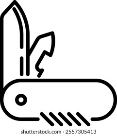 Penknife line icon. Multitool outline vector sign. Folding knife with corkscrew and bottle opener linear style pictogram. Pocketknife tool symbol, logo illustration. Editable stroke.