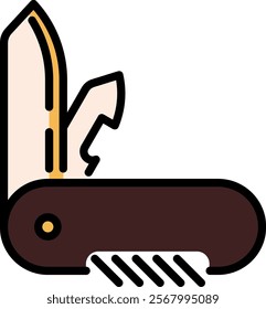 Penknife line icon. Multitool outline vector sign. Folding knife with corkscrew and bottle opener linear style pictogram. Pocketknife tool symbol, logo illustration. Editable stroke.