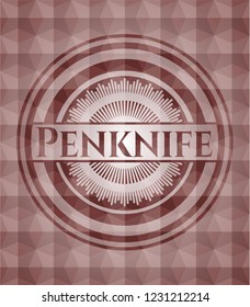 Penknife red geometric pattern emblem. Seamless.