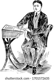 Penmanship Posture or correct posture to sit, vintage engraving.