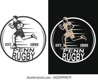 Penn Rugby player running with ball.