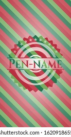 Pen-name christmas badge background. Vector Illustration. Detailed.