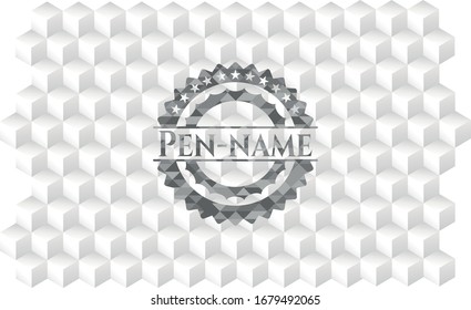 Pen-name realistic grey emblem with cube white background