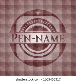 Pen-name red seamless geometric badge.