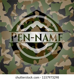 Pen-name written on a camo texture