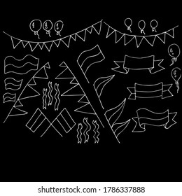 banner y bandera inclinados, doodle