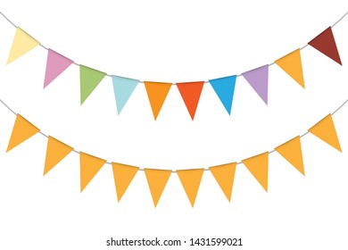 Pennant banner garland, vector illustration. Hanging multicolor triangle flags. Colorful festival party bunting.