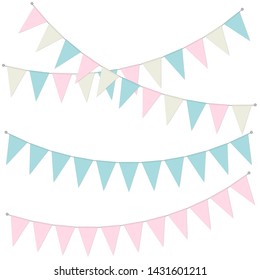 Pennant Banner Garland, Vektorillustration Illustration. Das Hanging Dreieck Flaggen pastellfarben. Feiertagsfeier.