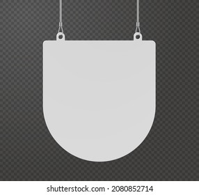 Pennant dangler hanging from ceiling realistic mockup. Mock up of advertising promotion pointer for supermarket sale announcement on transparent background. Mall store label vector illustration