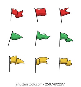 Pennant Flag Cartoon Icon Set. Hand drawn style. Concept isolated illustration