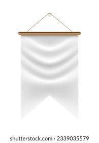 pennant flag mock up, blank vertical banner on flagpole. Vector illustration