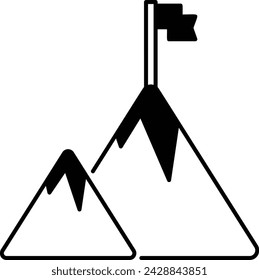 Pennant flag on peak vector icon design, self improvement at workplace Symbol, business motivation Sign, goal-directed behavior illustration, Symbolized Targeted Destination with Fireworks concept