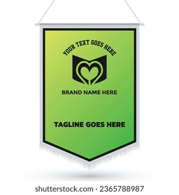 Plantilla de bandera pendiente y vector de diseño de simulación de banner colgante.