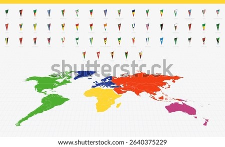 Pennant Flags of African Countries on a Colorful World Map. A vibrant collection of triangular pennant flags.