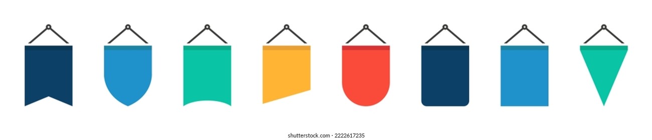 Pennant flags. Festive hanging flags collection. Pennants. Pennon icon set. Vector illustration. EPS 10.