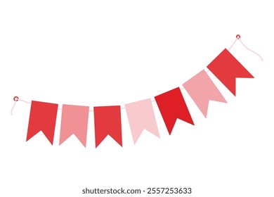 Pennant garland on string in trendy pale pink and red. St Valentine Day festive design element idea