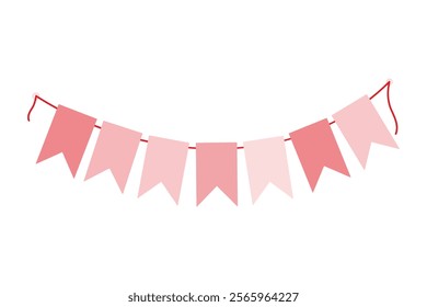 Pennant garland on string in trendy monochrome pink. Valentines or White Day decorative element idea