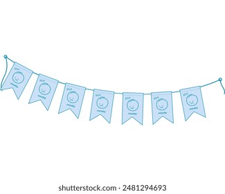 Pennant garland with sad emoticon and inscription blue monday Greeting design concept in trendy blue