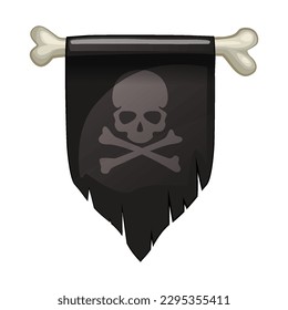 Pennant con cráneo humano y huesos cruzados. Bandera pirata. Símbolo de muerte o peligroso. Elemento de diseño para las vacaciones de halloween