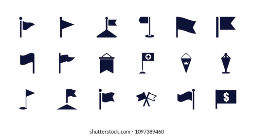 Pennant icon. collection of 18 pennant filled icons such as flag, flag with dollar. editable pennant icons for web and mobile.