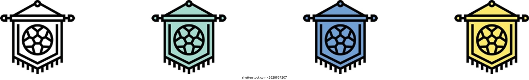 pennant icon. Outline, Green, Blue and Yellow Style Design Isolated On White Background