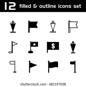 Pennant icon. set of 12 pennant filled and outline icons such as flag, gold flag