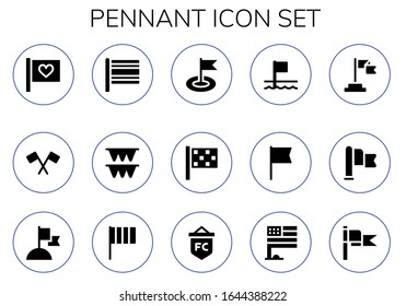 pennant icon set. 15 filled pennant icons. Included Flag, Flags, Finish flag icons