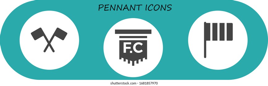 pennant icon set. 3 filled pennant icons. Included Flag icons