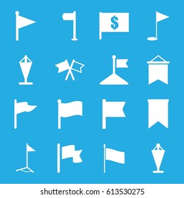Pennant icons set. set of 16 pennant filled icons such as flag, gold flag