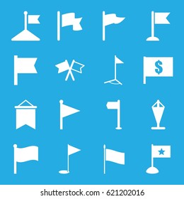 Pennant icons set. set of 16 pennant filled icons such as flag, gold flag